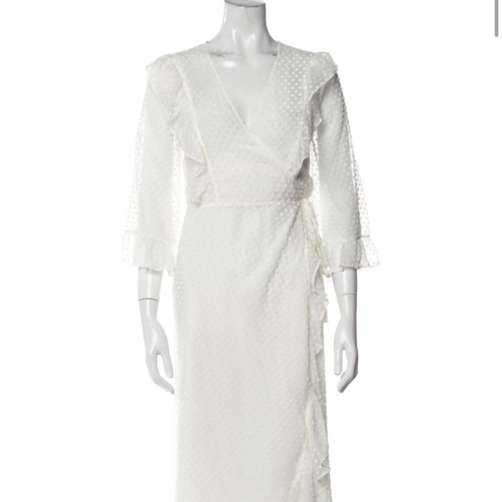 Ganni plunge neckline midi white dress